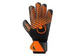 Torwarthandschuhe UHLSPORT "Torwarthandschuhe FM Soft Resist+ Kids", Kinder, Gr. 5, schwarz (schwarz, fluo orange), Obermaterial: 81% Gummi rubber. 13% Polyester PES. 6% Nylon NY., Handschuhe Torwarthandschuhe