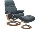 Relaxsessel STRESSLESS "Sunrise", blau (atlantic blau batick), B:79cm H:103cm T:73cm, Leder BATICK: BATICK ist ein leicht korrigiertes, durchgefärbtes und genarbtes Möbelleder, bei dem die meisten Unebenheiten und Spuren in der Regel entfernt wurden.;Leder PALOMA: PALOMA ist ein durchgefärbtes Semianilin-Möbelleder mit natürlicher Narbung.;ROHLEDER Stoff Q2 FARON: Ein fester zuverlässiger Bouclé m
