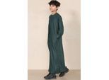Olijfgroene Thobe Emirati Jubba Islamitische kleding voor jongens, kaftan met Eid-koord en kwastjes