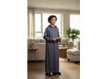 Grijze Marokkaanse Jubba-robe met capuchon voor jongens, geschikt voor Eid, Ramadan en Eid (LFS) - K-HM12