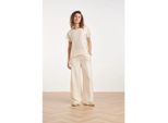 Smashed Lemon Crème wide leg broek met subtiele glans en crinkle structuur