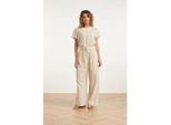 Smashed Lemon Gestreepte wide leg broek met knoopdetail