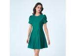 Fit-and-flare satijnen korte jurk met ronde hals