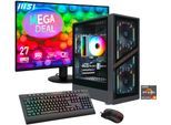 GAMEMAX Gaming-PC-Komplettsystem "MegaDeal AERIS GB 2819 AMD Ryzen 5 5500 16GB 480GB SSD RTX 5050", Energieeffizienz: D (A-G), schwarz, Microsoft Windows 11 Home (64 Bit), 16 GB RAM 480 GB SSD, Computer_Komplettsysteme, Windows 11 + MSI PRO MP272L LCD-Monitor, 68,6cm (27")