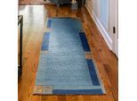 Wollteppich LUXOR LIVING "India" Gr. 11, blau, B:80cm H:20mm L:300cm, Wolle, Teppiche, Designer-Teppich Knüpfteppich Schurwollteppich Teppich, reine Wolle, handgeknüpft, mit Bordüre, auch als Läufer