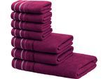Handtuch Set OTTO HOME "Niki, Duschtuch, Handtücher und Gästetücher", rot (berry), Walkfrottee, Walkfrottee, Obermaterial: 100% Baumwolle, Handtuch-Sets, Handtücher mit mehrfarbiger Streifenbordüre, weich, aus 100% Baumwolle