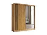 KLEIDERSCHRANK mit Spiegel-Schiebetüren und Aluminium-Leisten, LED-Beleuchtung - NALLA - 200 cm Artisan+Artisan+Schwarz