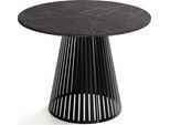 ESSTISCH Naro rund ausziehbar mit Schwarzem Lamellen-Metallgestell, Marmor Schwarz 100-180/100/76 cm