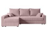 ECKSOFA mit Schlaffunktion und Bettkasten ALESIA-L 231x140x90 cm Rosa Cord