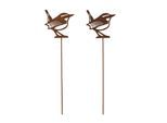GARTENSTECKER Metall – Rostoptik Gartenfigur Zaunkönig 2er-Set