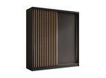 KLEIDERSCHRANK mit furnierten Schiebetüren und Aluminium-Leisten - LABELO - 200 cm Schwarz+Schwarz+Artisan