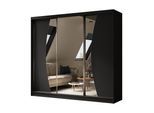 KLEIDERSCHRANK mit Spiegel-Schiebetüren und Aluminium-Leisten - VOXI - 240 cm Schwarz