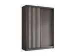 KLEIDERSCHRANK mit furnierten Schiebetüren und Aluminium-Leisten - LABELO - 160 cm Grau+Grau+Weiß