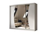 KLEIDERSCHRANK mit Spiegel-Schiebetüren und Aluminium-Leisten, LED-Beleuchtung - VOXI - 240 cm Weiß