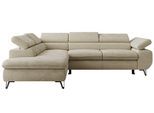 ECKSOFA PABLO L Beige Schenille glatt - Links Seite mit T25 Topper
