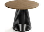 ESSTISCH Naro rund ausziehbar mit Schwarzem Lamellen-Metallgestell, Braun 100-180/100/76 cm