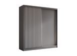 KLEIDERSCHRANK mit furnierten Schiebetüren und Aluminium-Leisten, LED-Beleuchtung - LABELO - 200 cm Grau+Grau+Weiß