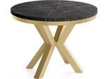 ESSTISCH Clara Gold runder ausziehbarer, Marmor Schwarz 100-180/100/76 cm