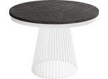 ESSTISCH Naro rund ausziehbar mit Weißem Lamellen-Metallgestell, Marmor Schwarz 100-180/100/76 cm