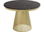 ESSTISCH Naro rund ausziehbar mit Goldem Lamellen-Metallgestell, Marmor Schwarz 120-200/120/76 cm
