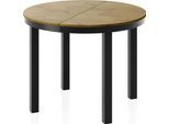 ESSTISCH Corin Schwarz runder ausziehbarer, Lancelot Eiche 100-176/100/76 cm