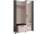 GARDEROBE Linaro mit Spiegel, Sitzbank in Lamellen-Optik 137/207/42 cm, Links
