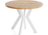 ESSTISCH Savio Weiß rund ausziehbar verlängerbar XXL, Eiche Braun 100-200/100/77 cm