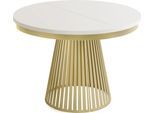 ESSTISCH Naro rund ausziehbar mit Goldem Lamellen-Metallgestell, Beige-Grau Kaschmir 120-200/120/76 cm