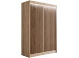 KLEIDERSCHRANK mit LED, Lamel-Schiebetüren VILANv2 - 150 cm Sonoma Eiche + Sonoma Eiche + Lamelle Eiche Wotan