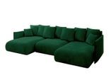 WOHNLANDSCHAFT mit Schlaffunktion und Bettkasten ONESK-U 317x177x72 Grün Velours