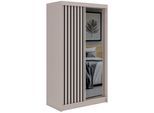 SCHWEBETÜRENSCHRANK mit Spiegel LAOS - 120 - Kaschmir - Schwarz Lamellen