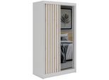 SCHWEBETÜRENSCHRANK mit Spiegel und Schubladen LAOS - 120 - Weiß - Eiche Artisan Lamellen