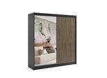 KLEIDERSCHRANK VILAN mit Spiegel/LED - 200 cm - Schwarz|Eiche Wotan