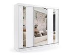 KLEIDERSCHRANK mit Spiegel-Schiebetüren und Aluminium-Leisten - GRACE - 240 cm Weiß