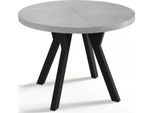 ESSTISCH Twixy runder ausziehbarer, Grauer Beton 100-200/100/76 cm