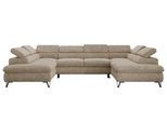 WOHNLANDSCHAFT PABLO U Schenille grob gewebt Beige mit Topper Visco