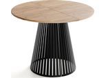 ESSTISCH Naro rund ausziehbar mit Schwarzem Lamellen-Metallgestell, Braun 120-200/120/76 cm