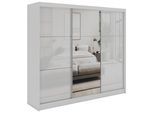 SCHWEBETÜRENSCHRANK mit Spiegel und Schubladen - WALENCJA - 240 - Weiß lacobel