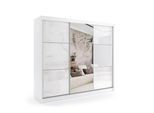 KLEIDERSCHRANK mit Spiegel-Schiebetüren und Aluminium-Leisten - VIVONA - 240 cm Weiß