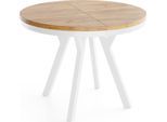 ESSTISCH Vero Neo Weiß rund ausziehbar verlängerbar, Eiche Braun 100-300/100/77 cm
