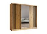 KLEIDERSCHRANK mit Spiegel-Schiebetüren und Aluminium-Leisten - NALLA - 240 cm Artisan+Artisan+Schwarz