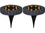 LED Solarleuchte "Solar-Spotlight Lawnlight", grau, B:11cm H:2,5cm L:11cm T:11cm Ø:11cm, PARFORCE TRADITIONAL HUNTING, Leuchten, 2er-Set, flache Bodenleuchten, Dämmerungssensor