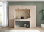 Büromöbel-Set BEGA OFFICE "Aragon Bürokombination B/H/T 250x200x60 cm", beige (riva oak, kaschmir), B:250cm H:200cm T:60cm, Arbeitsmöbel-Sets, Büromöbel-Set, 4-tlg. Bürokombination, Melaminbeschichtung, Metallgriffe