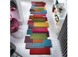 Läufer FLAIR RUGS "Abstract Collage, 100% Wolle, Karo Design", bunt (multi), B:60cm H:11mm L:230cm, Wolle, Teppiche, Läufer, Patchwork, modern, mehrfarbig, Läufer, Wohnzimmer, Flur, Schlafzimmer