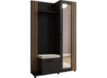 GARDEROBE Linaro mit Spiegel, Sitzbank in Lamellen-Optik 137/207/42 cm, Links