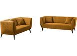Polstergarnitur HOME AFFAIRE "Lazio modern und bequem, schmale Armlehnen, tolle Detailverarbeitung", gold (silber, zierkissen silber, gold), B:255cm H:94cm T:88cm, 93% Polyester, 7% Polyamid, Sitzmöbel-Sets, Polstergarnitur, zwei verschiedene Fußfarben wählbar
