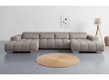 Wohnlandschaft COTTA "Orion U-Form, B: 400 cm", elephant, B:400cm T:186cm, 100% POLYESTER (PES), Sofas, Wohnlandschaft, Kopfteilverstellung & 4 Kissen, optional elektr. Sitztiefenverstellung