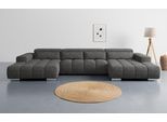 Wohnlandschaft COTTA "Orion U-Form, B: 400 cm", anthrazit, B:400cm T:186cm, 100% POLYESTER (PES), Sofas, Wohnlandschaft, Kopfteilverstellung & 4 Kissen, optional elektr. Sitztiefenverstellung