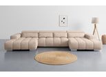 Wohnlandschaft COTTA "Orion U-Form, B: 400 cm", nature, B:400cm T:186cm, 96% POLYESTER (PES) 4% POLYAMID (PA), Sofas, Wohnlandschaft, Kopfteilverstellung & 4 Kissen, optional elektr. Sitztiefenverstellung