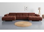 Wohnlandschaft COTTA "Orion U-Form, B: 400 cm", cinnamon, B:400cm T:186cm, 88% POLYESTER (PES) 12% POLYAMID (PA), Sofas, Wohnlandschaft, Kopfteilverstellung & 4 Kissen, optional elektr. Sitztiefenverstellung